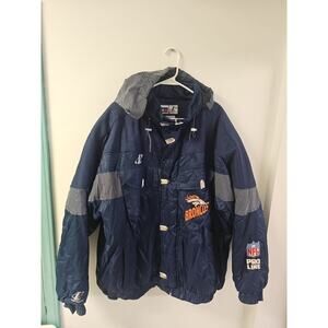 Vintage Denver Broncos Jacket Mens XL Pro Line Logo Athletic Puffer Hood 90s